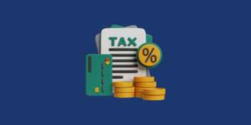 blue background with claymation graphic of tax forms and coins