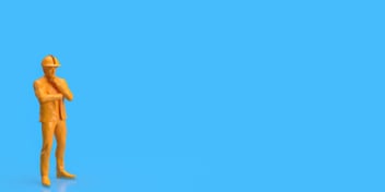 a clay construction worker against a solid blue background