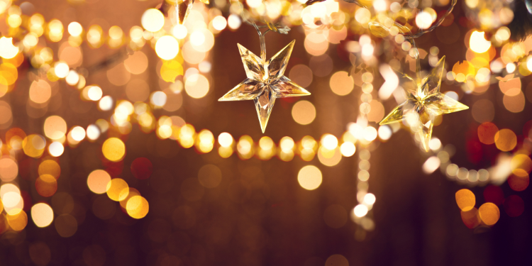 Twinkly Christmas light strings with stars and bokeh effect